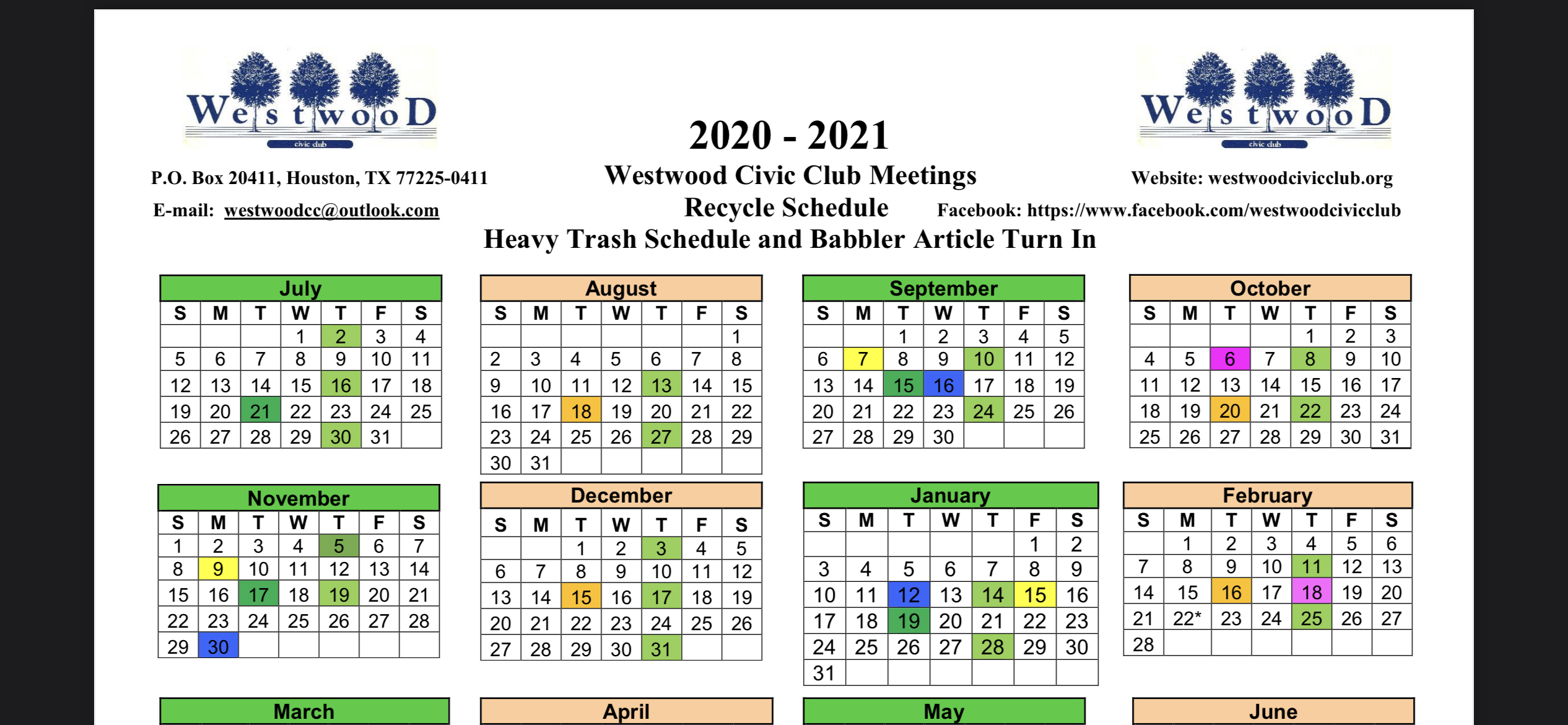 Westwood Calendar Customize and Print